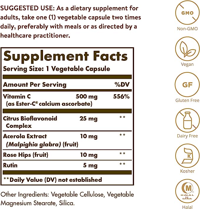 Ester C® Plus 500 mg Vitamin C 250 Vegetable Capsules Ester C® Ascorbate Complex 4